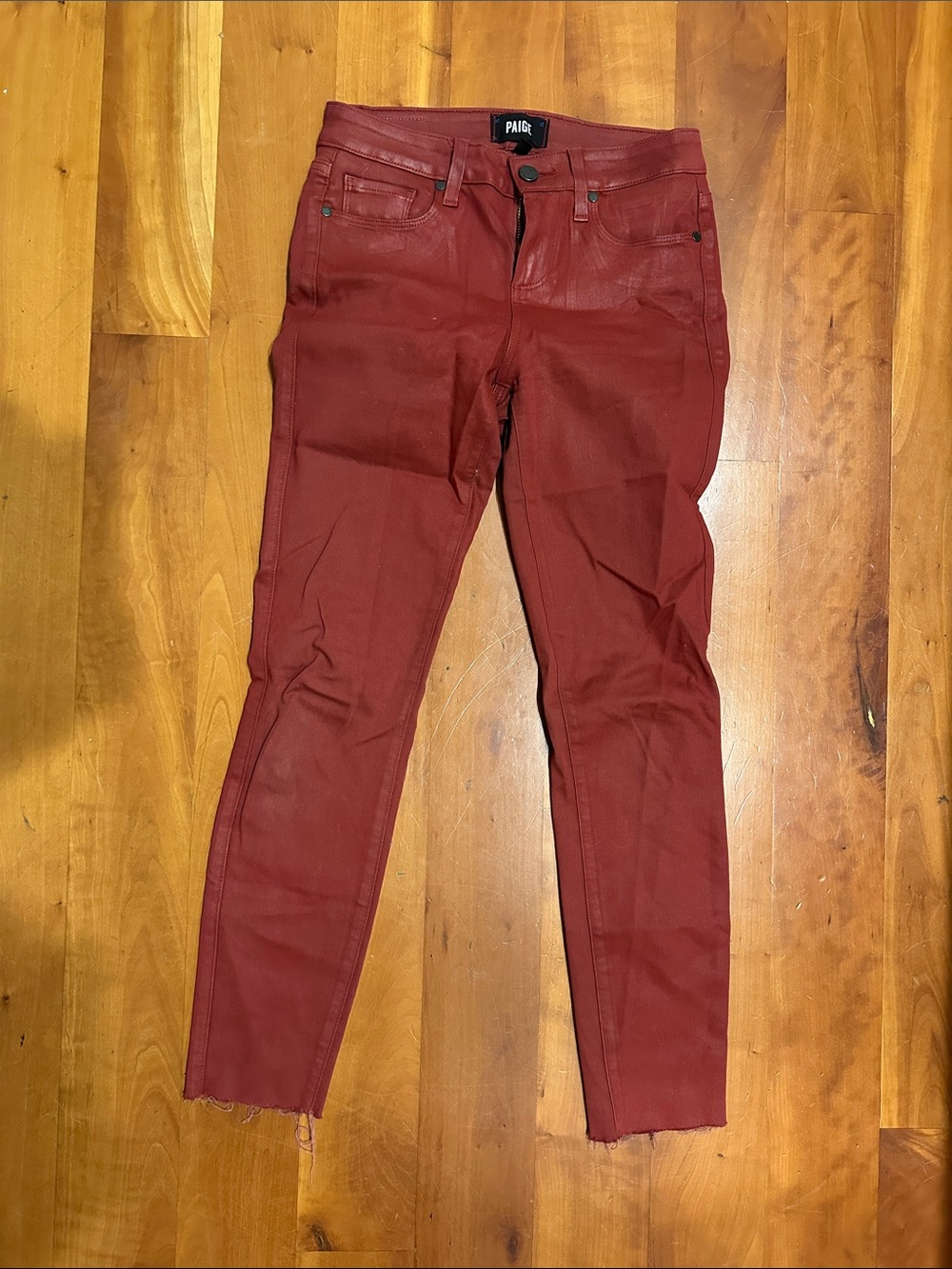 PAIGE Red Coated Skinny Jeans